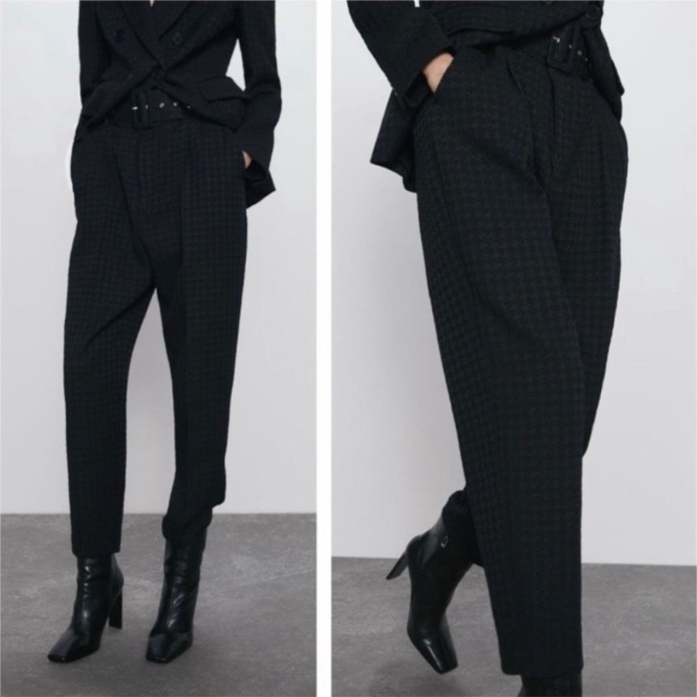 Zara houndstooth belted high waisted pants